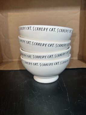 Rae Dunn White Ceramic Bowls with Black Lettering - Scaredy Cat Set of 4